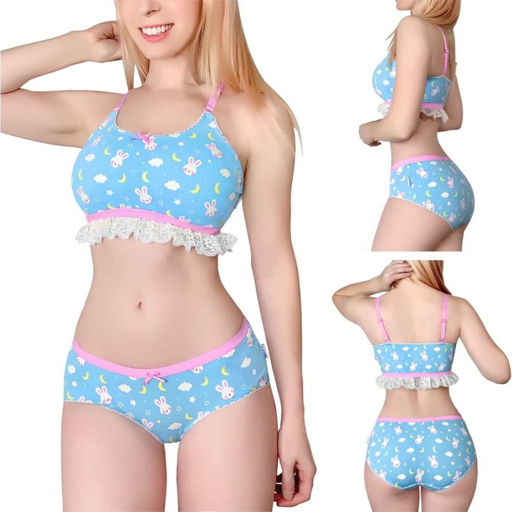 Littleforbig Lacy Trim Snuggle Bunny Bralette and Panty Set